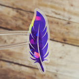 Purple Feathers Sticker Bundle, set of 18 bird feather shaped die cut sparkly stickers, summer festival journal page embellishments