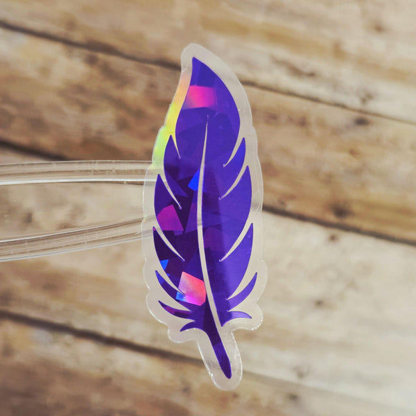 Purple Feathers Sticker Bundle, set of 18 bird feather shaped die cut sparkly stickers, summer festival journal page embellishments