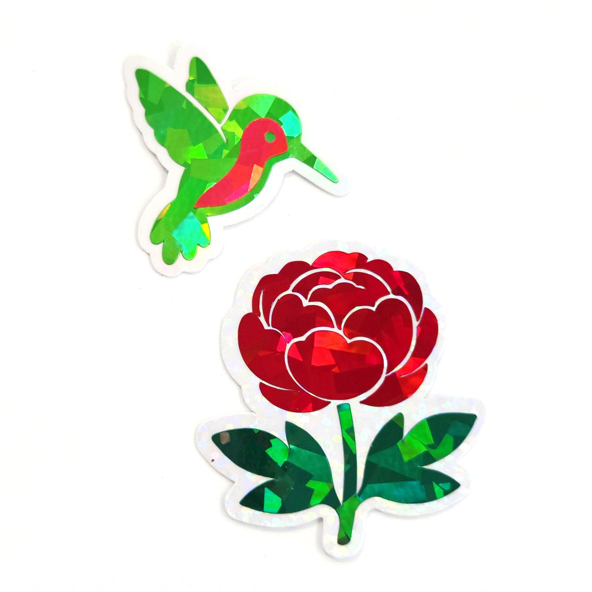 Red Peony Flower Sticker Set, small sparkly summer blooms for journals, garden planners, wedding envelopes, scrapbook pages and crafts.