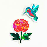 Pink Peony Flower Sticker Set, small sparkly summer blooms for journals, garden planners, wedding envelopes, scrapbook pages and crafts.