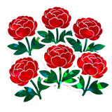 Red Peony Flower Sticker Set, small sparkly summer blooms for journals, garden planners, wedding envelopes, scrapbook pages and crafts.