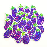 Mini Eggplant Stickers Set, Purple Glitter Vinyl Decals for garden journals and recipes cards