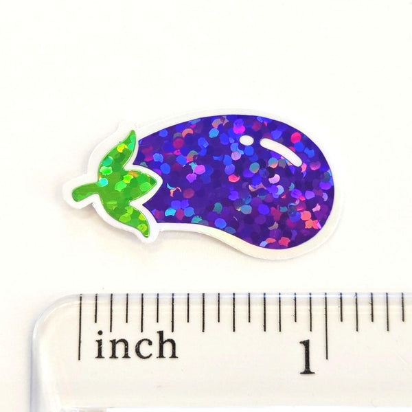 Mini Eggplant Stickers Set, Purple Glitter Vinyl Decals for garden journals and recipes cards