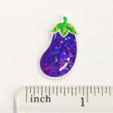 Mini Eggplant Stickers Set, Purple Glitter Vinyl Decals for garden journals and recipes cards