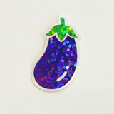 Mini Eggplant Stickers Set, Purple Glitter Vinyl Decals for garden journals and recipes cards