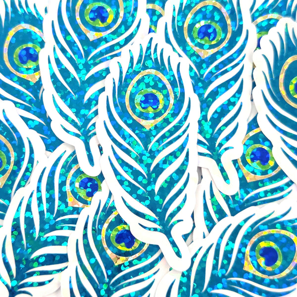 Peacock Feathers Sparkly Sticker Bundle, die cut stickers for summer festival journal page embellishments, boho decor