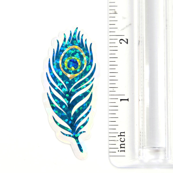 Peacock Feathers Glitter Sticker Bundle, die cut stickers for summer festival journal page embellishments, laptop decal