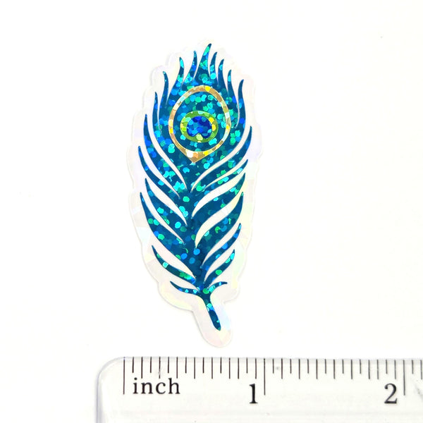Peacock Feathers Glitter Sticker Bundle, die cut stickers for summer festival journal page embellishments, laptop decal