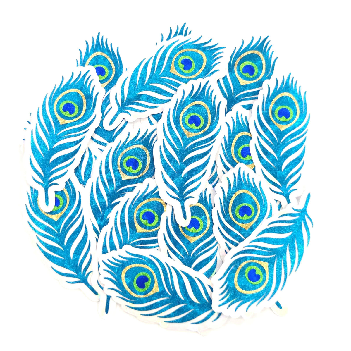 Peacock Feathers Die Cut Stickers, metallic turquoise stickers for summer festival journal page embellishments, boho decor