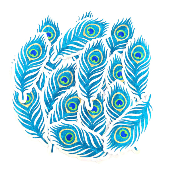 Peacock Feathers Die Cut Stickers, metallic turquoise stickers for summer festival journal page embellishments, boho decor