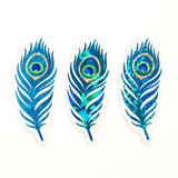 Peacock Feathers Glitter Sticker Bundle, die cut stickers for summer festival journal page embellishments, laptop decal