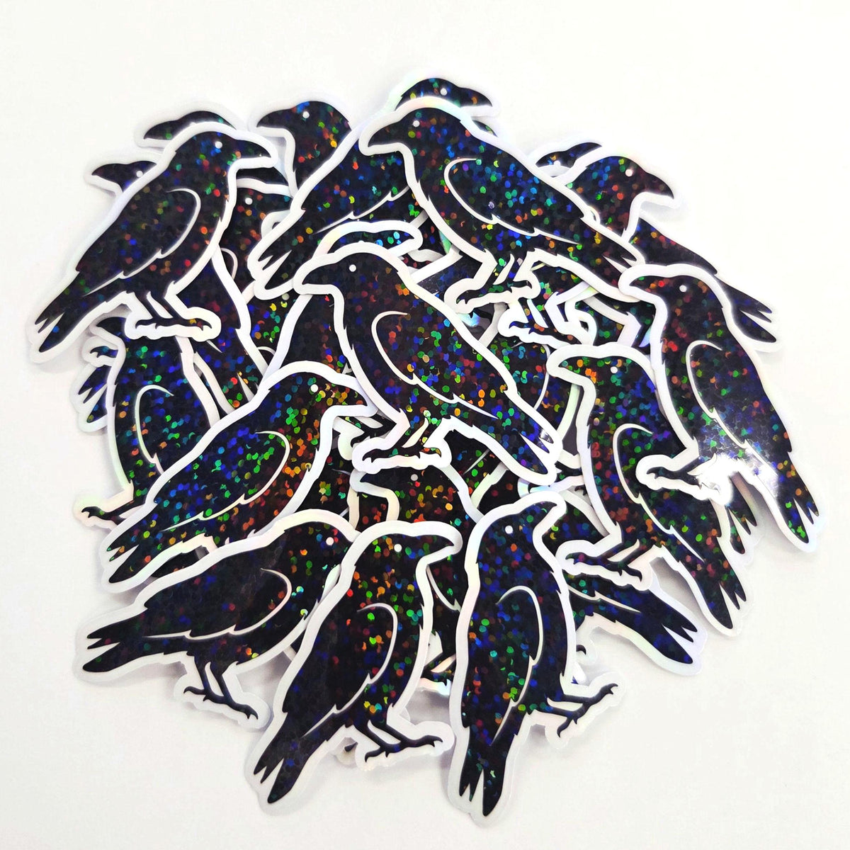Raven Sticker Bundle, black crow bird shaped die cut stickers for goth Halloween crafts and journal embellishments,