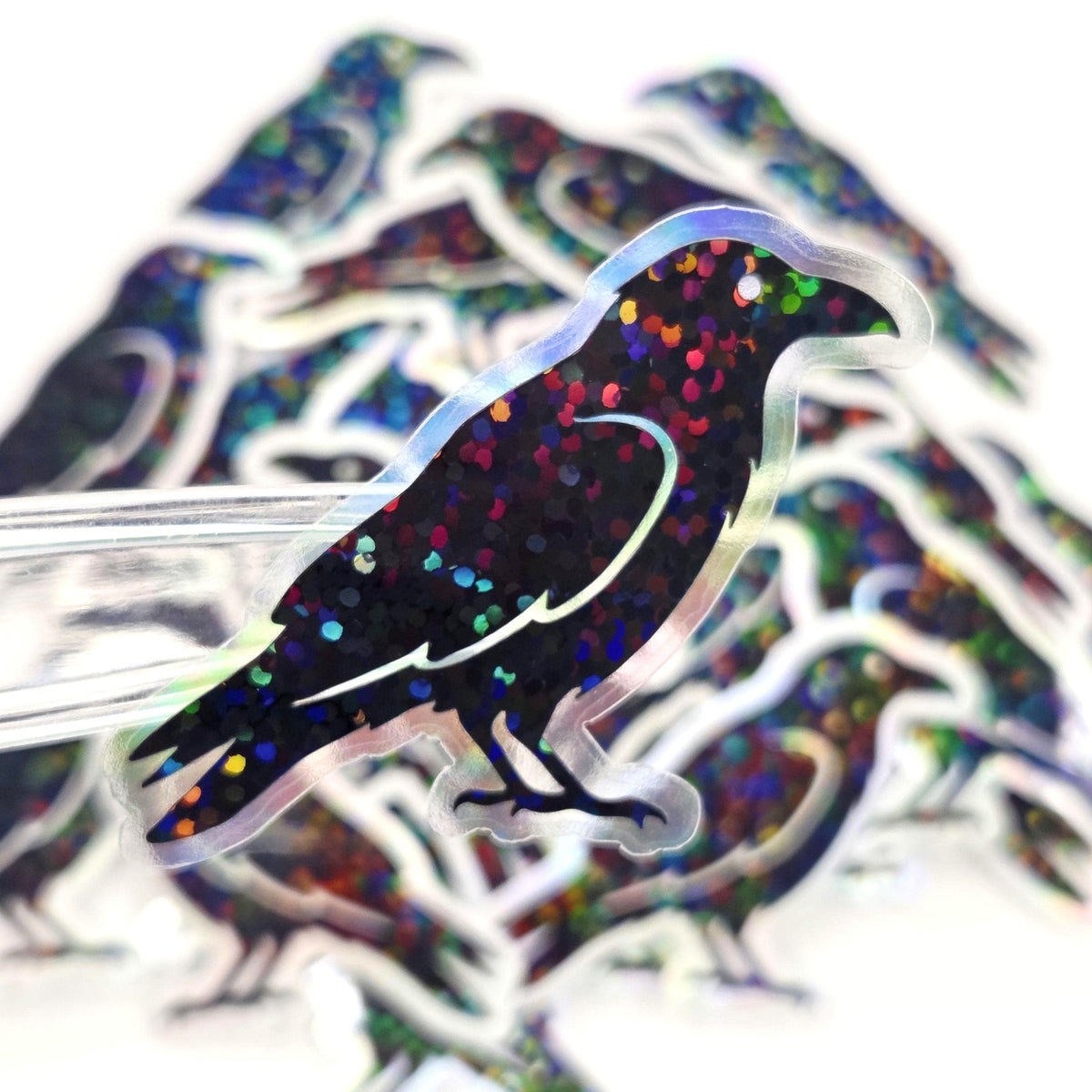Raven Sticker Bundle, black crow bird shaped die cut stickers for goth Halloween crafts and journal embellishments,