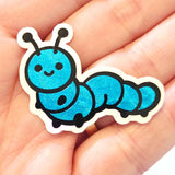 Cute Turquoise Caterpillar Sticker Bundle, set of die-cut mini bug stickers for kids