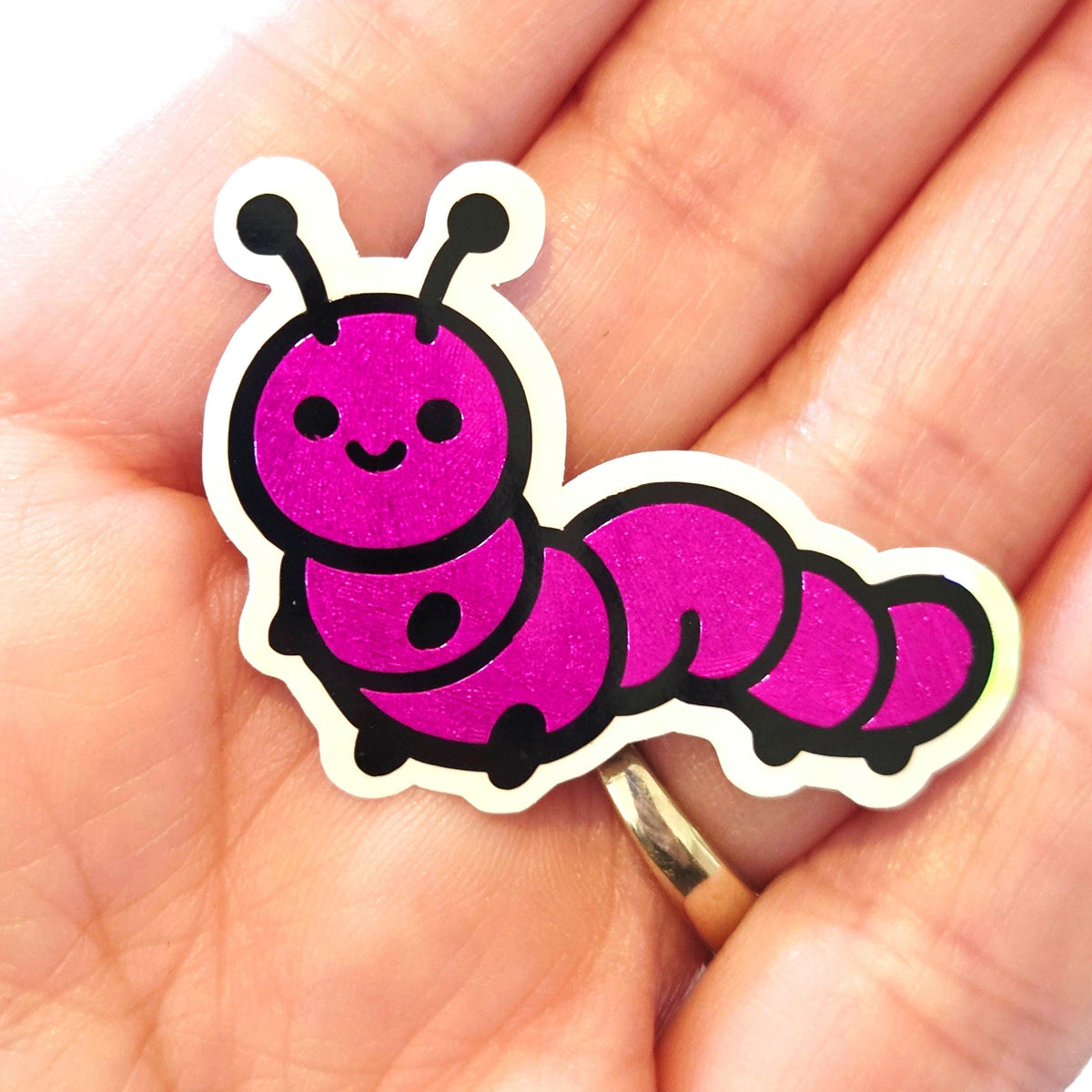 Hot Pink Caterpillar Sticker, Die-Cut Vinyl Bug decals for kids teachers journals planners laptops