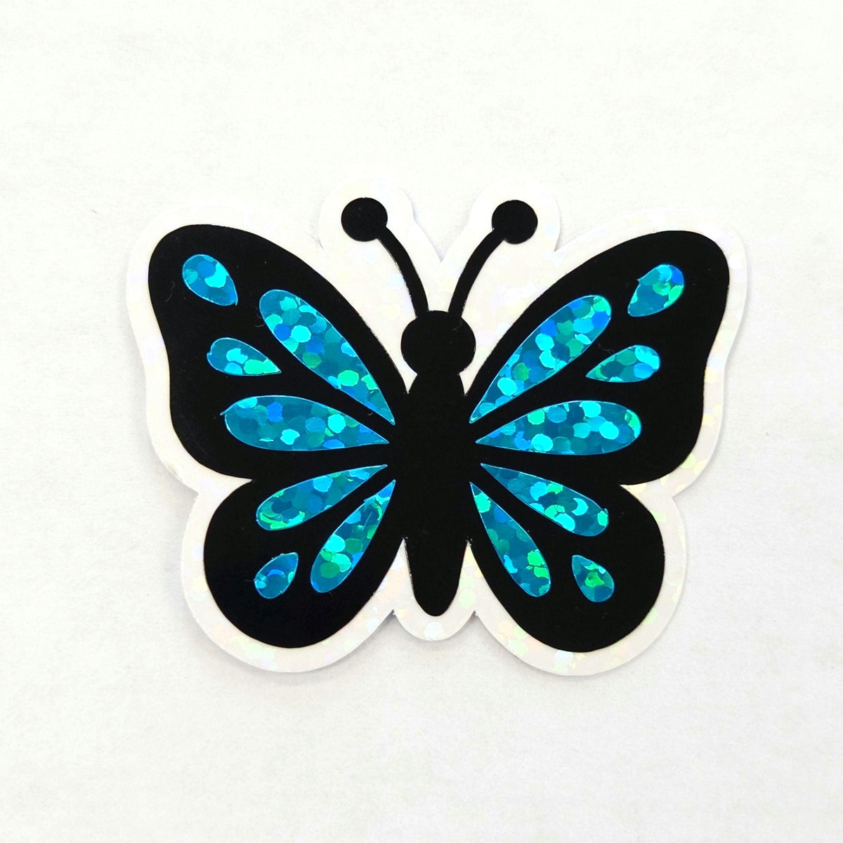Mini Turquoise Butterfly Sticker Set, Die-Cut Sparkly Vinyl butterflies for kids teachers planners and journals.