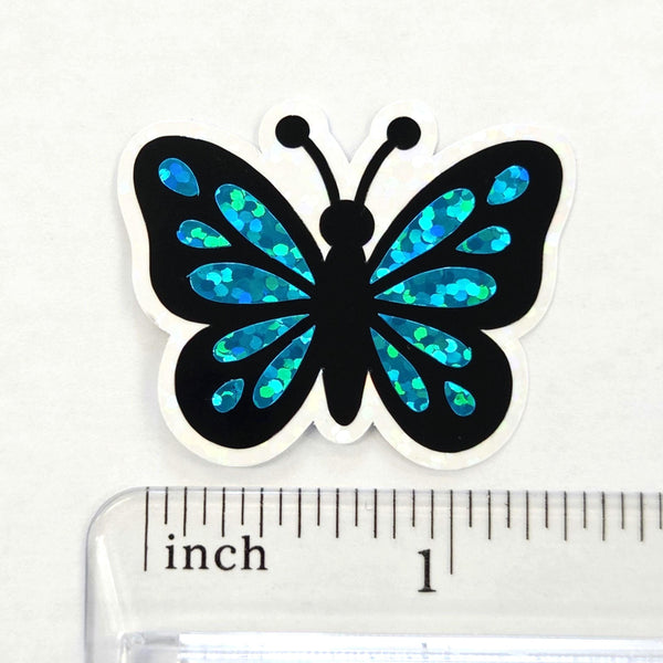 Mini Turquoise Butterfly Sticker Set, Die-Cut Sparkly Vinyl butterflies for kids teachers planners and journals.