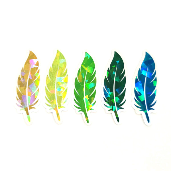 Feathers Sticker Bundle, set of 18 feather shaped die cut sparkly stickers, rainbow colors, summer festival journal page embellishments