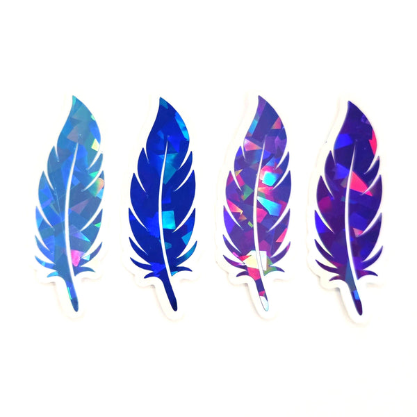 Feathers Sticker Bundle, set of 18 feather shaped die cut sparkly stickers, rainbow colors, summer festival journal page embellishments