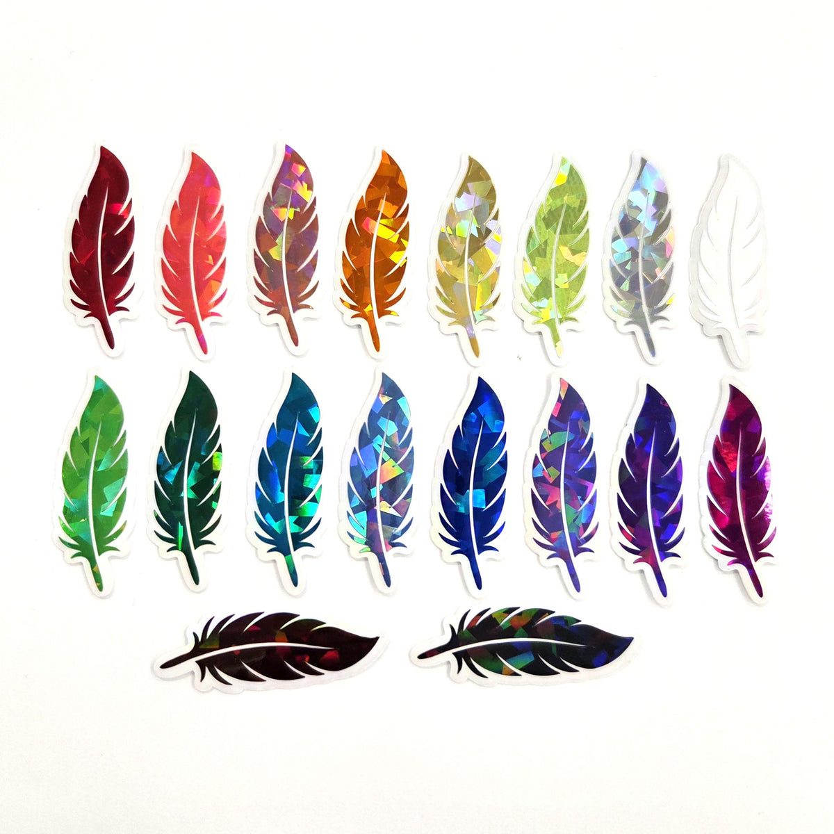 Feathers Sticker Bundle, set of 18 feather shaped die cut sparkly stickers, rainbow colors, summer festival journal page embellishments