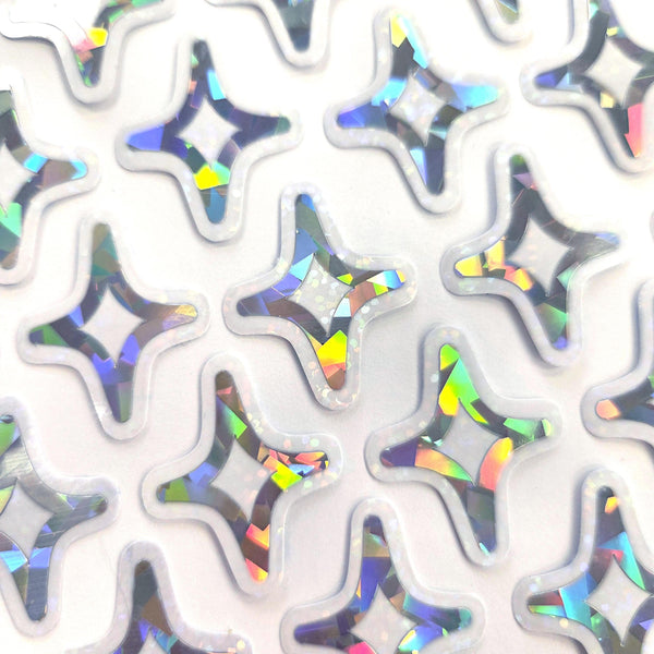 Sparkly Stars Die Cut Sticker Set, small silver stars for craft projects, summer festivals, journals and scrapbook pages.