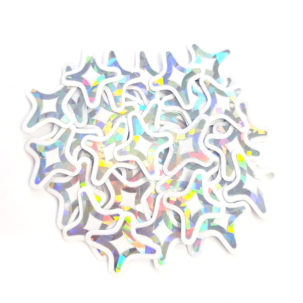 Sparkly Stars Die Cut Sticker Set, small silver stars for craft projects, summer festivals, journals and scrapbook pages.