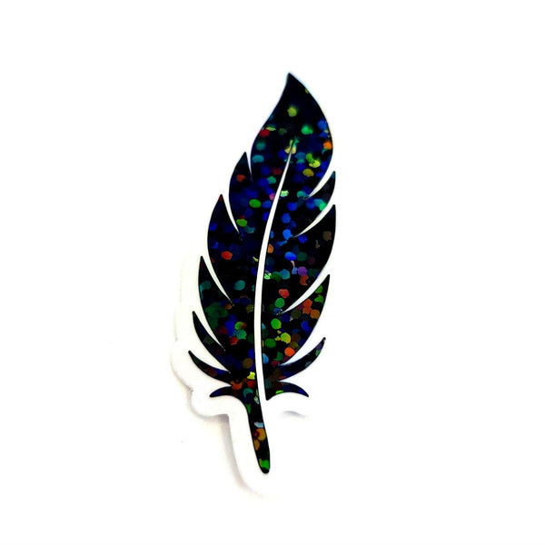 Black Raven Bird Feathers Sticker Bundle, set of 18 feather shaped die cut stickers, goth music festival journal embellishments