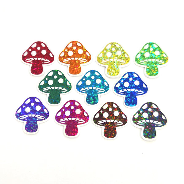 Burgundy Mushrooms Die Cut Sticker Set, New Dark Red Glitter Woodland Toadstools for fairycore decor