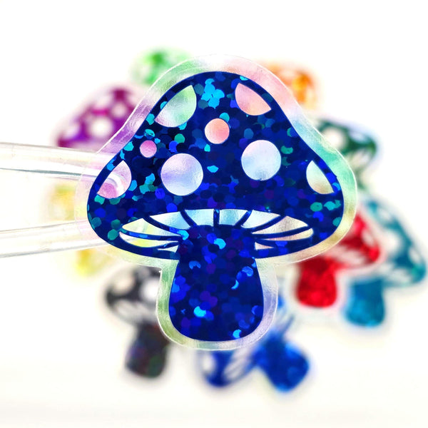 Blue Mushroom Sticker Bundle, Die-Cut Woodland Fairycore Decals, Handmade Vinyl Toadstools
