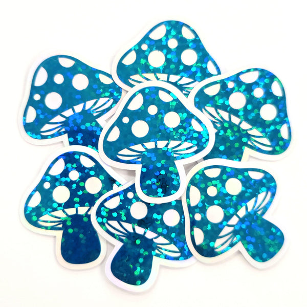 Turquoise Mushroom Stickers, Vinyl Die-Cuts for Woodland Fairycore DIY Crafts, Handmade Toadstools