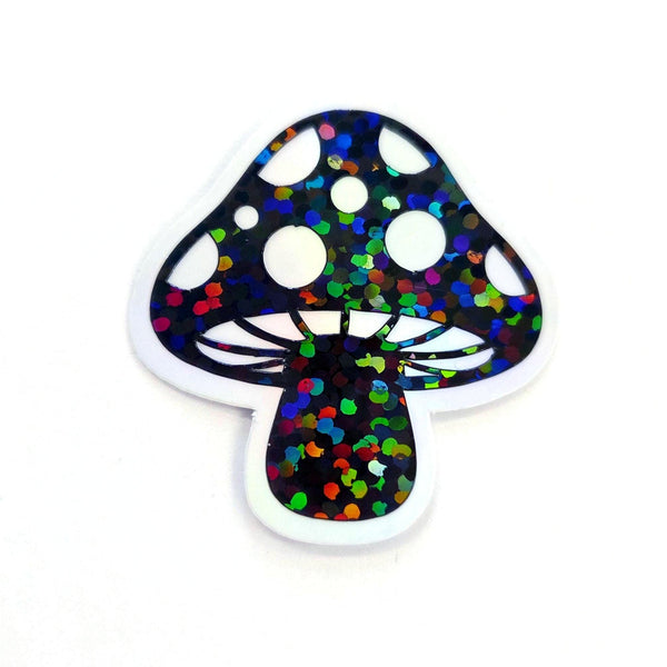 Black Mushroom Die Cut Stickers, Woodland Fairy Crafts, Handmade Sparkly Vinyl Toadstools