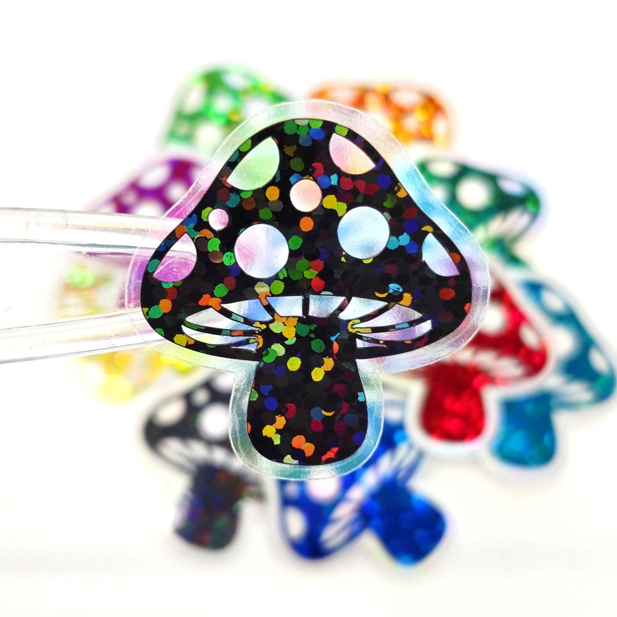 Black Mushroom Die Cut Stickers, Woodland Fairy Crafts, Handmade Sparkly Vinyl Toadstools