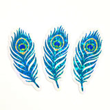 Peacock Feathers Glitter Sticker Bundle, die cut stickers for summer festival journal page embellishments, laptop decal