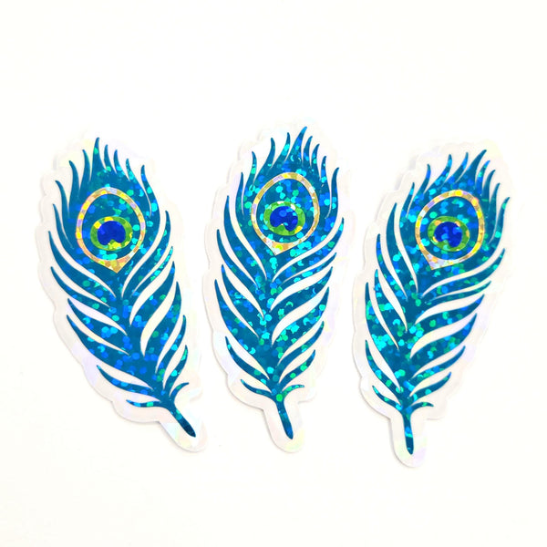 Peacock Feathers Glitter Sticker Bundle, die cut stickers for summer festival journal page embellishments, laptop decal