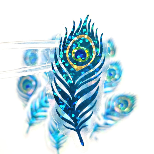 Peacock Feathers Glitter Sticker Bundle, die cut stickers for summer festival journal page embellishments, laptop decal