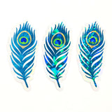 Peacock Feathers Die Cut Stickers, metallic turquoise stickers for summer festival journal page embellishments, boho decor