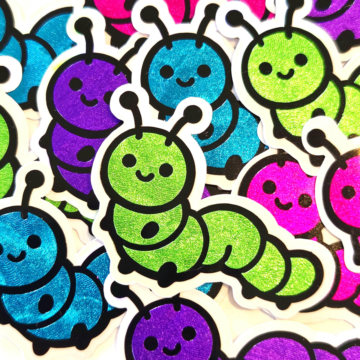 Cute Purple Caterpillar Sticker Bundle, set of die-cut mini bug stickers for kids