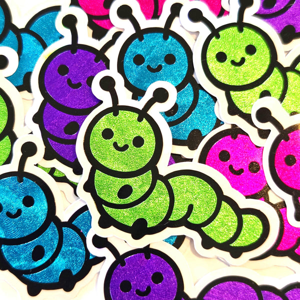 Cute Turquoise Caterpillar Sticker Bundle, set of die-cut mini bug stickers for kids