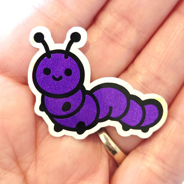 Cute Purple Caterpillar Sticker Bundle, set of die-cut mini bug stickers for kids