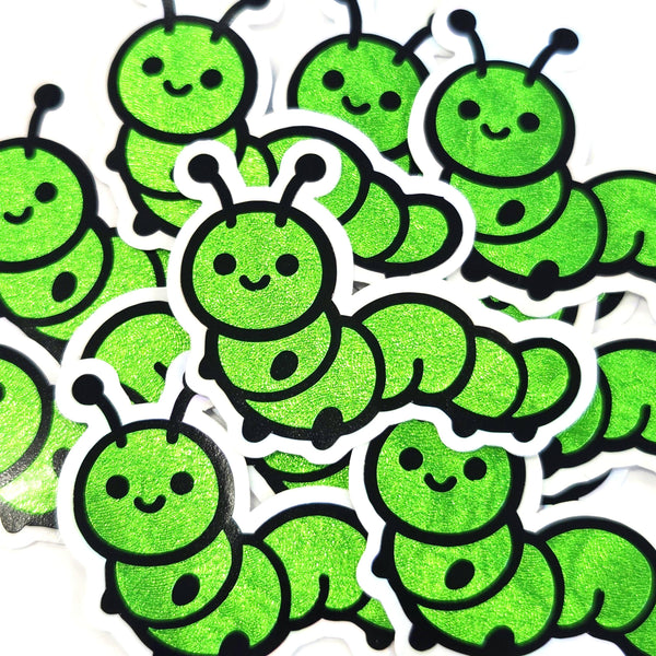 Green Caterpillar Stickers, Die-Cut Vinyl Bugs, Kids Planner Art