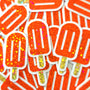 Orange Popsicle Stickers, set of 24 Sparkly Ice Pop Die Cut Stickers for Birthday Party Invitations, Envelopes, and Summer Scrapbook pages.