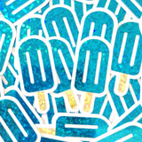 Blue Popsicle Stickers, set of 24 Sparkly Ice Pop Die Cut Stickers for Birthday Party Invitations, Envelopes, and Summer Scrapbook page