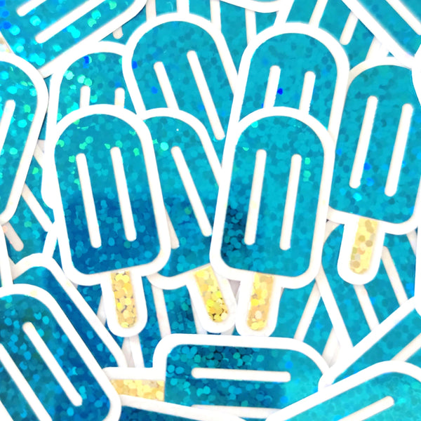 Turquoise Popsicle Stickers, set of 24 Sparkly Ice Pop Die Cut Stickers for Birthday Party Invitations, Envelopes, and Summer Scrapbook page