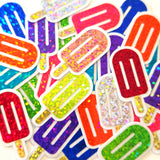 Green Popsicle Stickers, set of 24 Sparkly Ice Pop Die Cut Stickers for Birthday Party Invitations, Envelopes, and Summer Scrapbook pages.