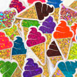 Glitter Ice Cream Cone Stickers, Multi-Color Vinyl Die Cuts for Crafts, Journals, Planners