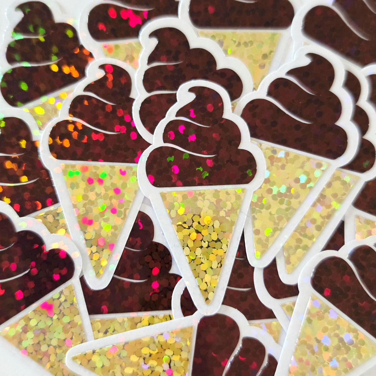 Glitter Ice Cream Cone Stickers, Multi-Color Vinyl Die Cuts for Crafts, Journals, Planners
