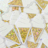 Glitter Ice Cream Cone Stickers, Multi-Color Vinyl Die Cuts for Crafts, Journals, Planners