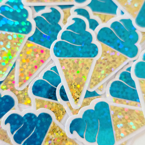 Mini Blue Ice Cream Cone Die Cut Stickers, set of 20 embellishments for scrapbooks, journals, planners, greeting cards and craft projects