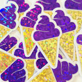Glitter Ice Cream Cone Stickers, Multi-Color Vinyl Die Cuts for Crafts, Journals, Planners