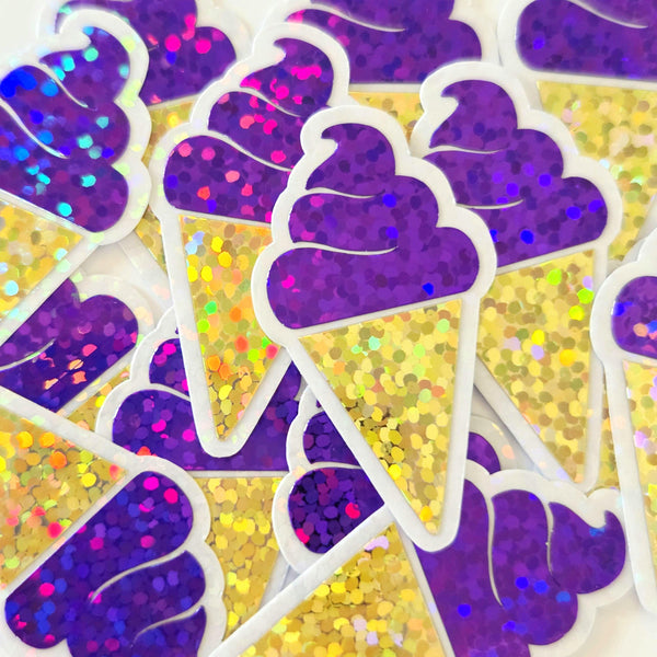 Glitter Ice Cream Cone Stickers, Multi-Color Vinyl Die Cuts for Crafts, Journals, Planners